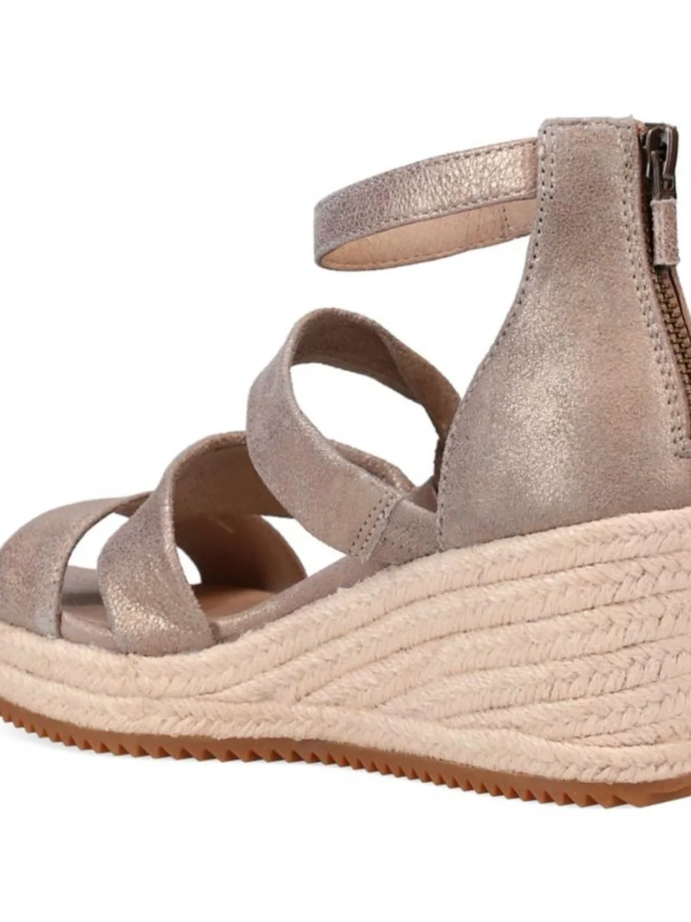 Eileen Fisher Wisp Metallic Taupe Espadrille Wedge Sandal with Ankle Strap